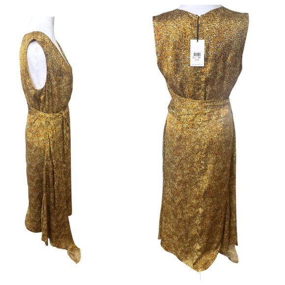 Santorelli VELIA Sleeveless Midi Dress in Dijon Yellow Printed Satin SIZE 8 NWT - Picture 5 of 6